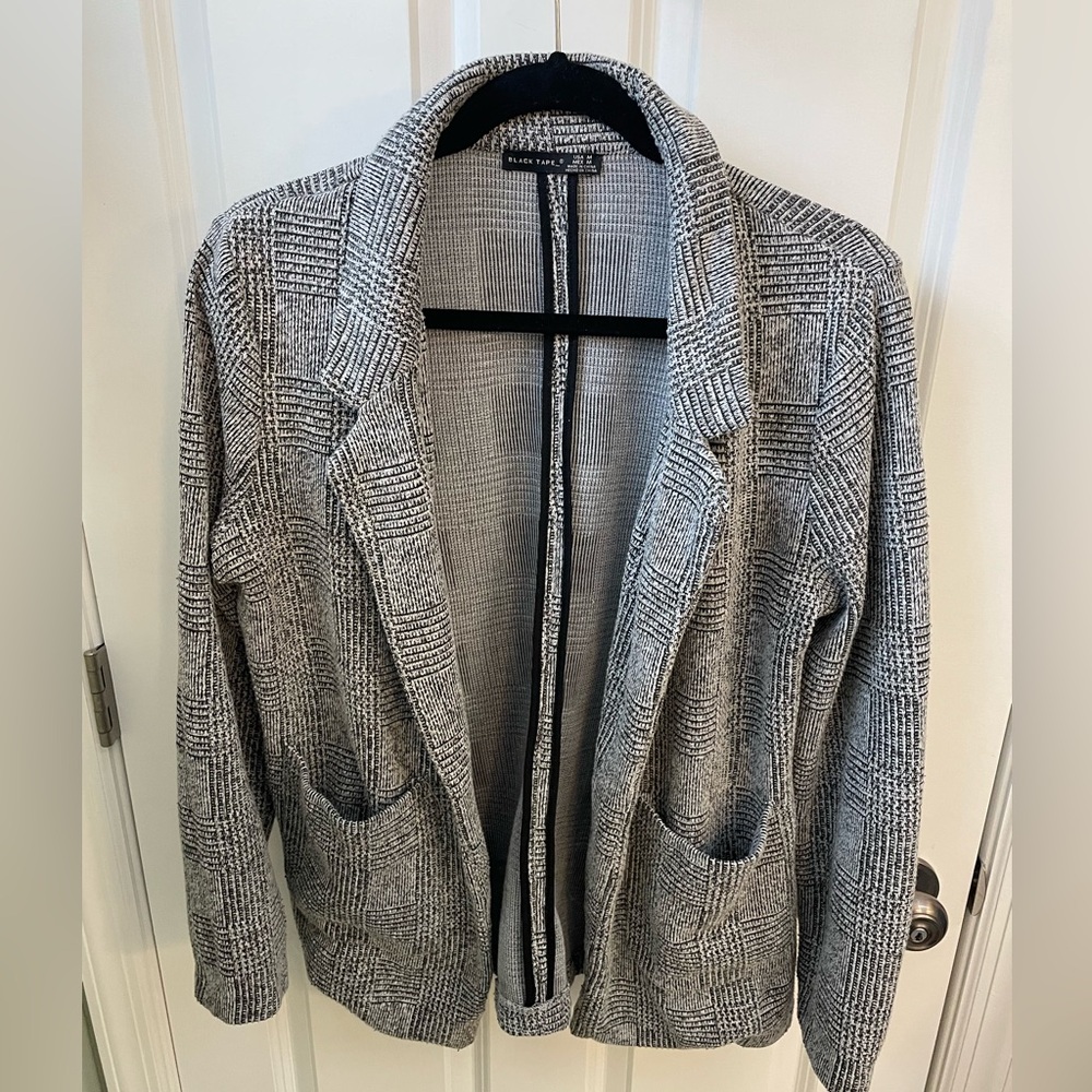 Black Tape Lightweight Knit Open Plaid Blazer